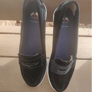 Cole Haan Women's Black Velvet Loafer Flats Shoes Size 10B‎